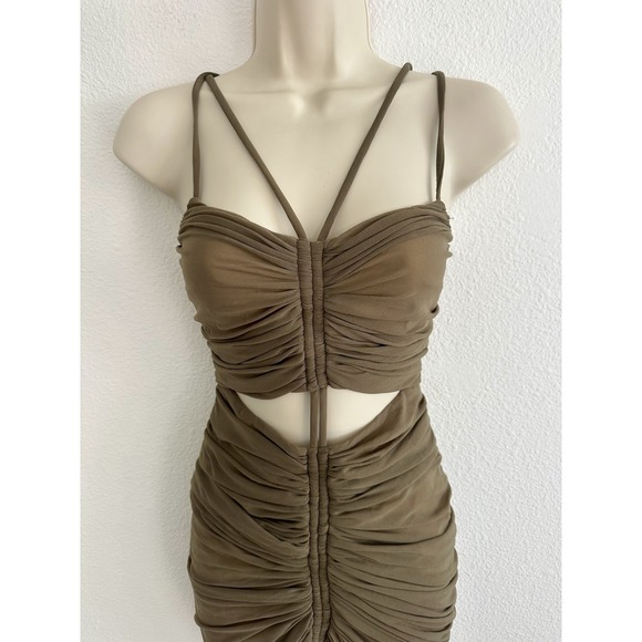Michael Costello x Revolve Mini Cocktail Dress Ruched Mesh Cutouts Strappy XS - Picture 7 of 10